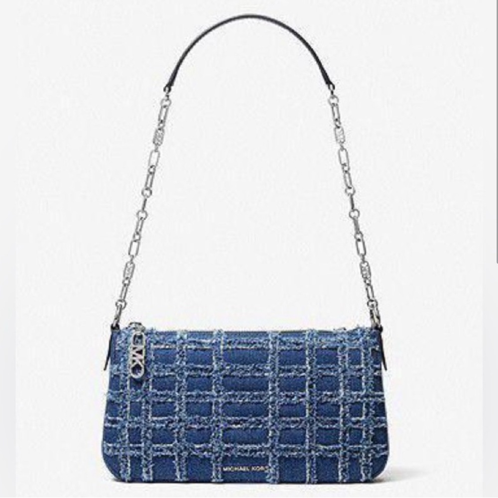 Empire Medium Frayed Denim Chain-Link Pochette